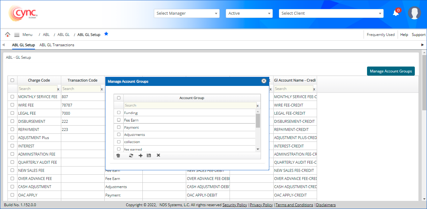 Manage Account Group popup