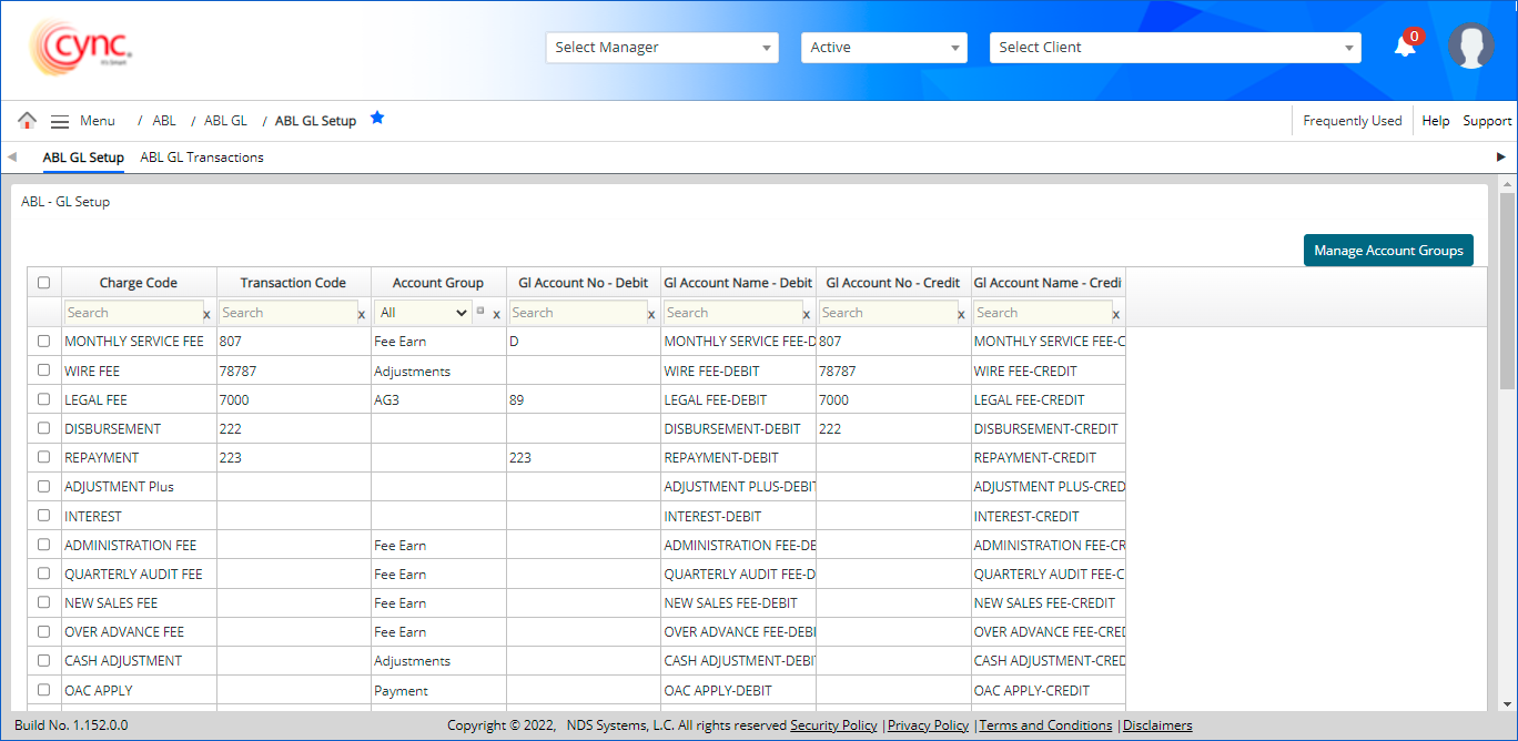 ABL GL Setup Home Page