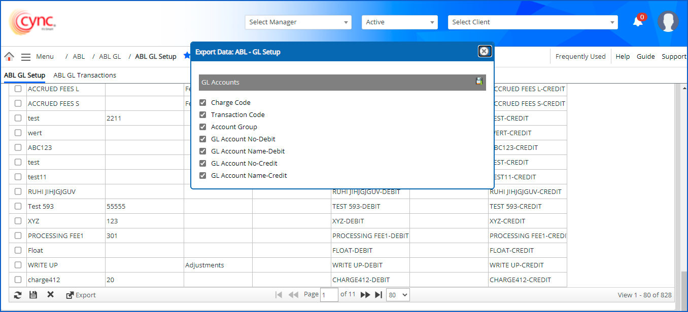 Export Data popup