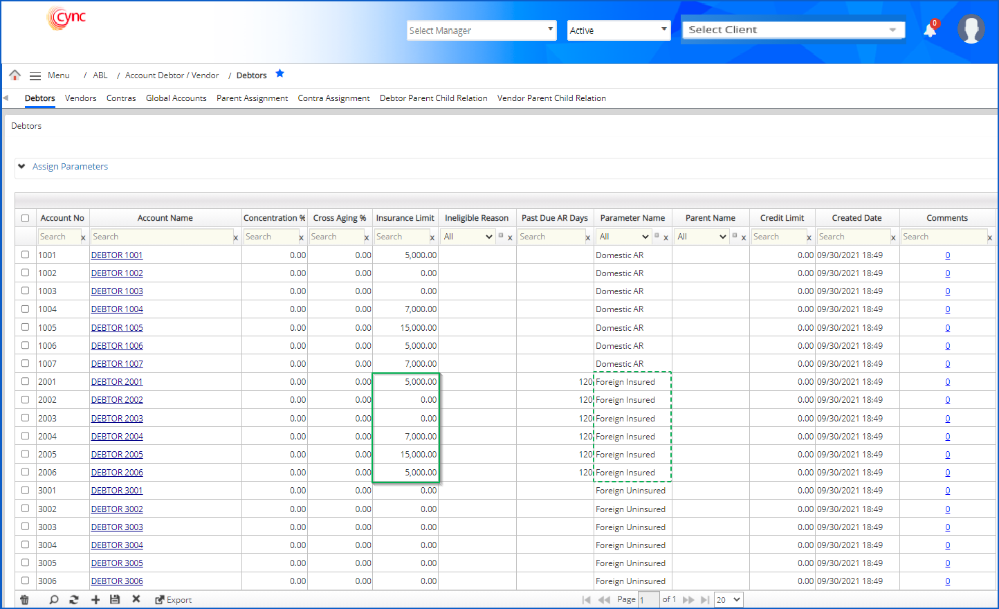 Insurance Limit setup