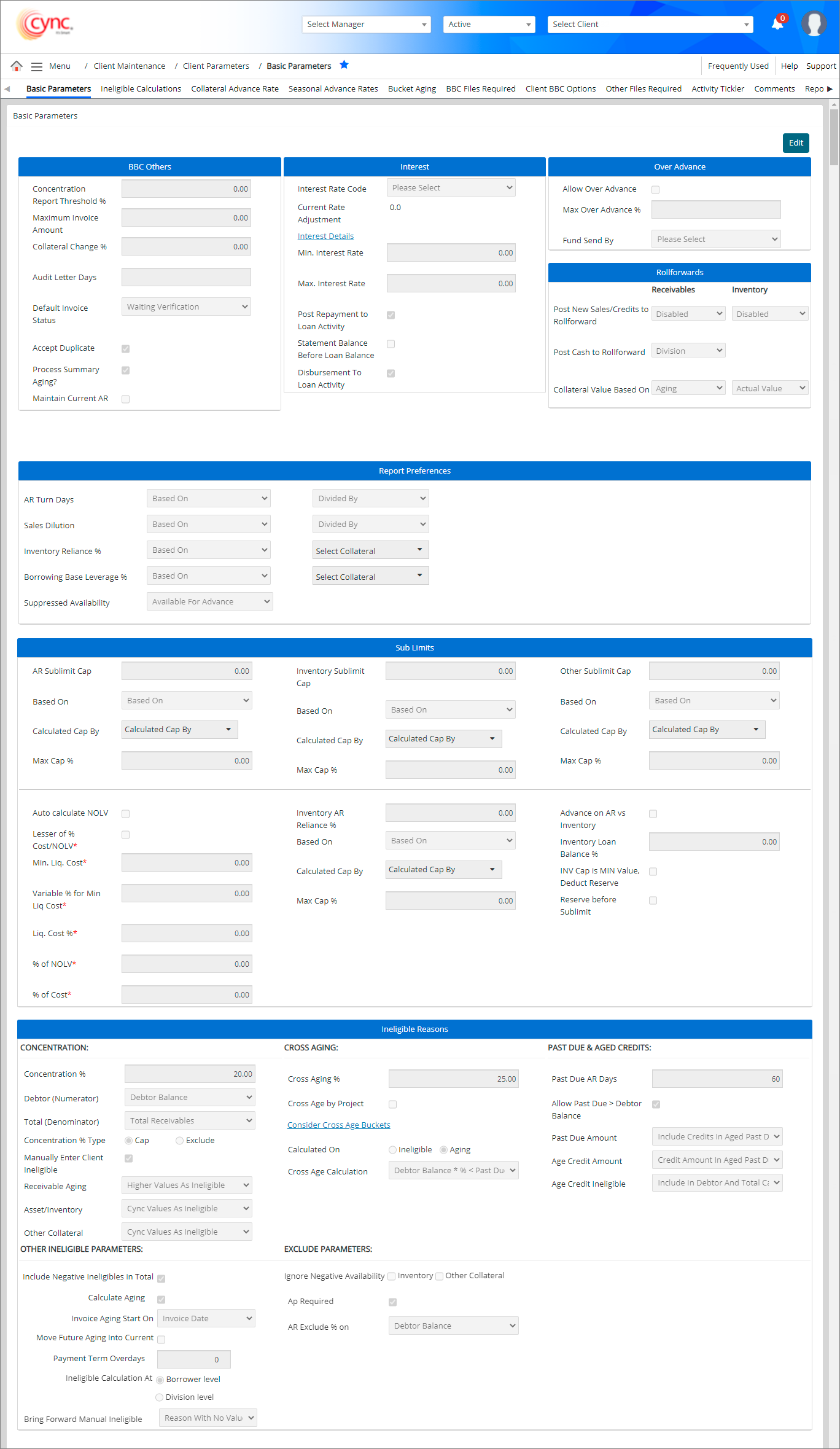 Basic Parameters page