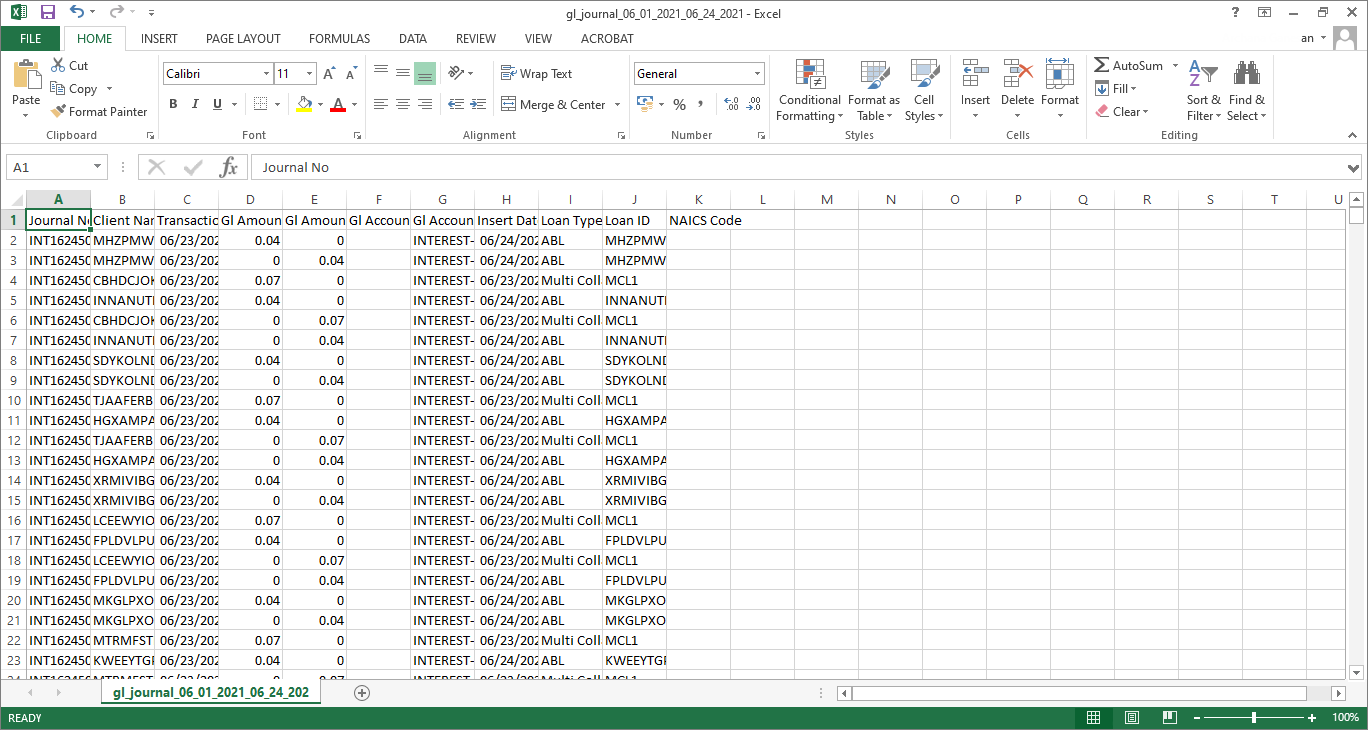 Excel Report ABL-GL Transactions