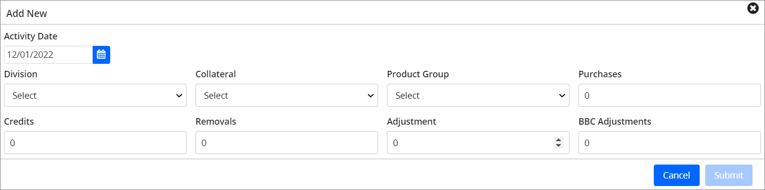 Add New inventory roll forward
