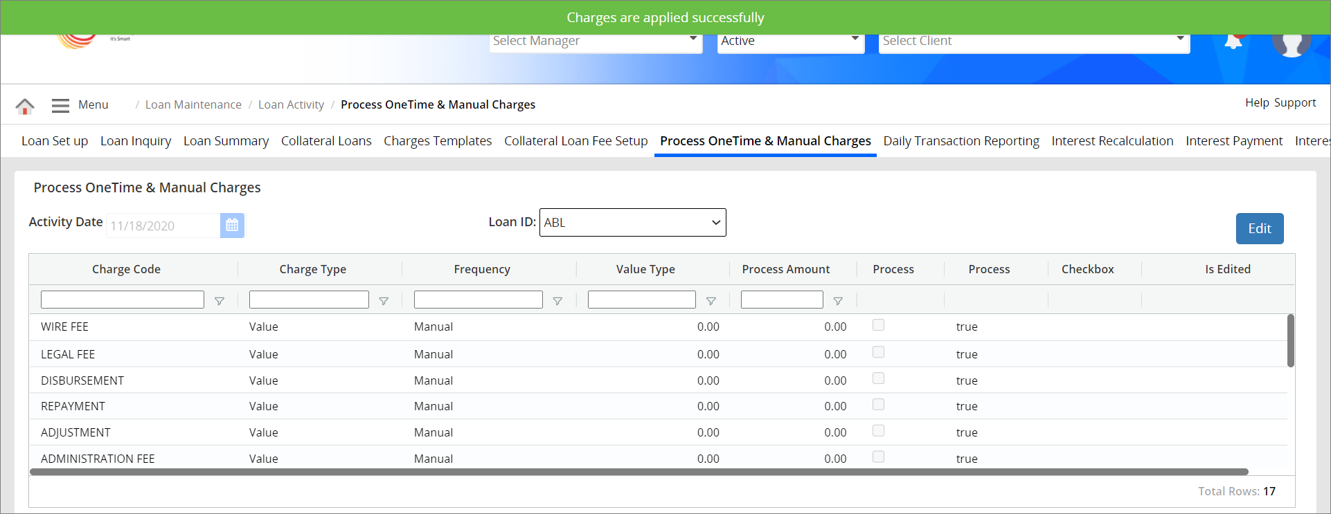 Success - Charges applied 
