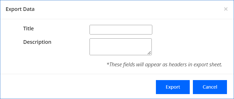 Export Data popup