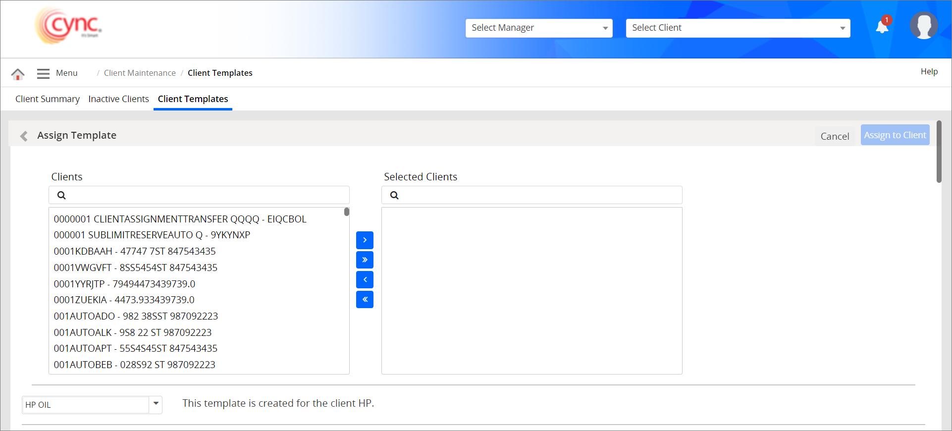 Client templates - Assign template
