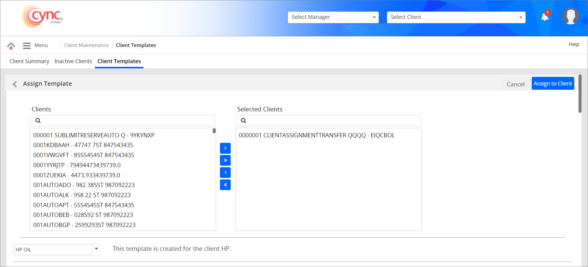 Client templates - Select template
