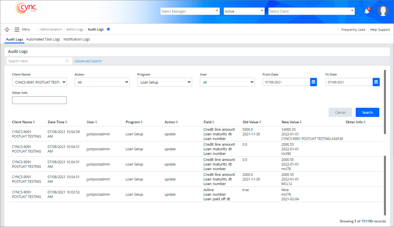 Audit Logs page