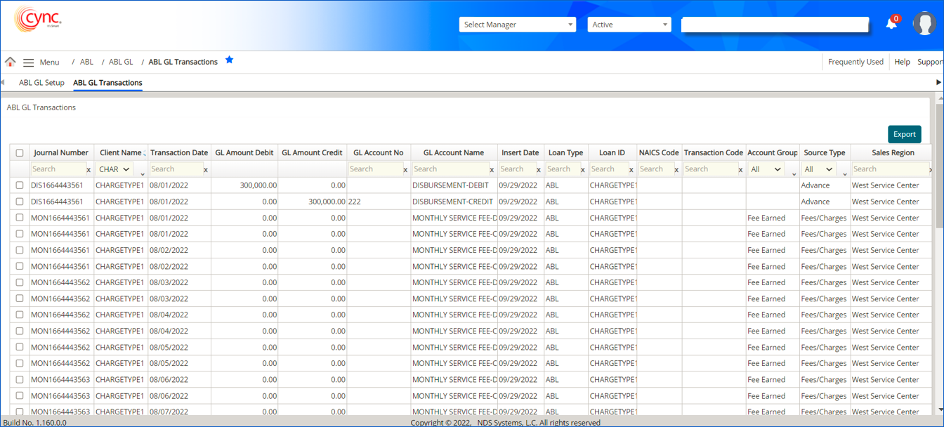 ABL GL Transactions Home Page
