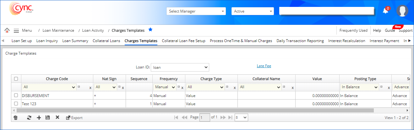 Charge templates - select charge type