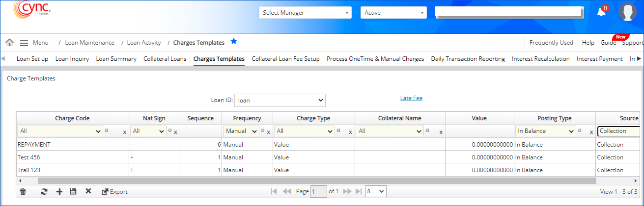 Charge templates - Source selection