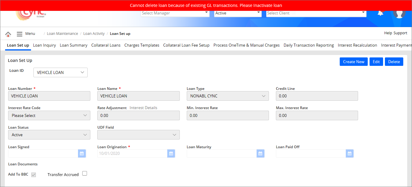 Validation - GL Transaction Exists for the loan