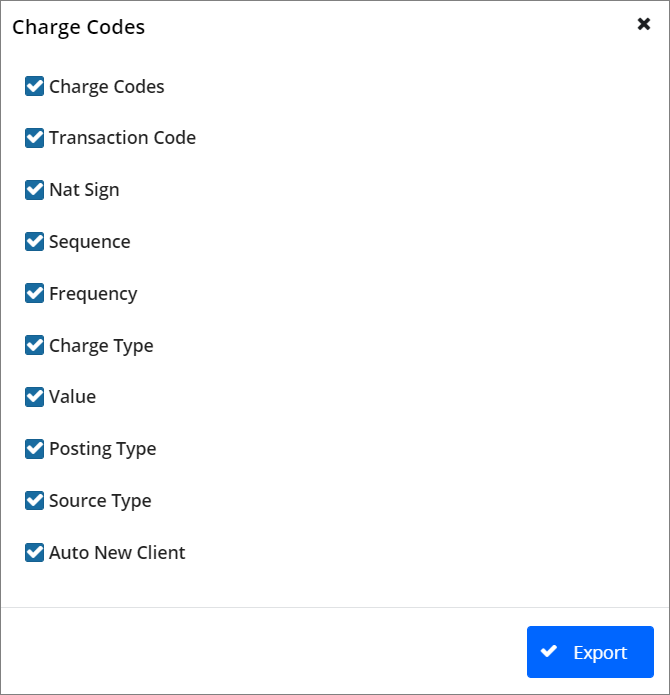 Charge codes - selection
