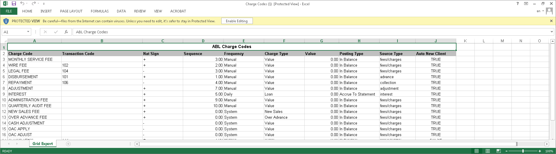 Exported Excel report