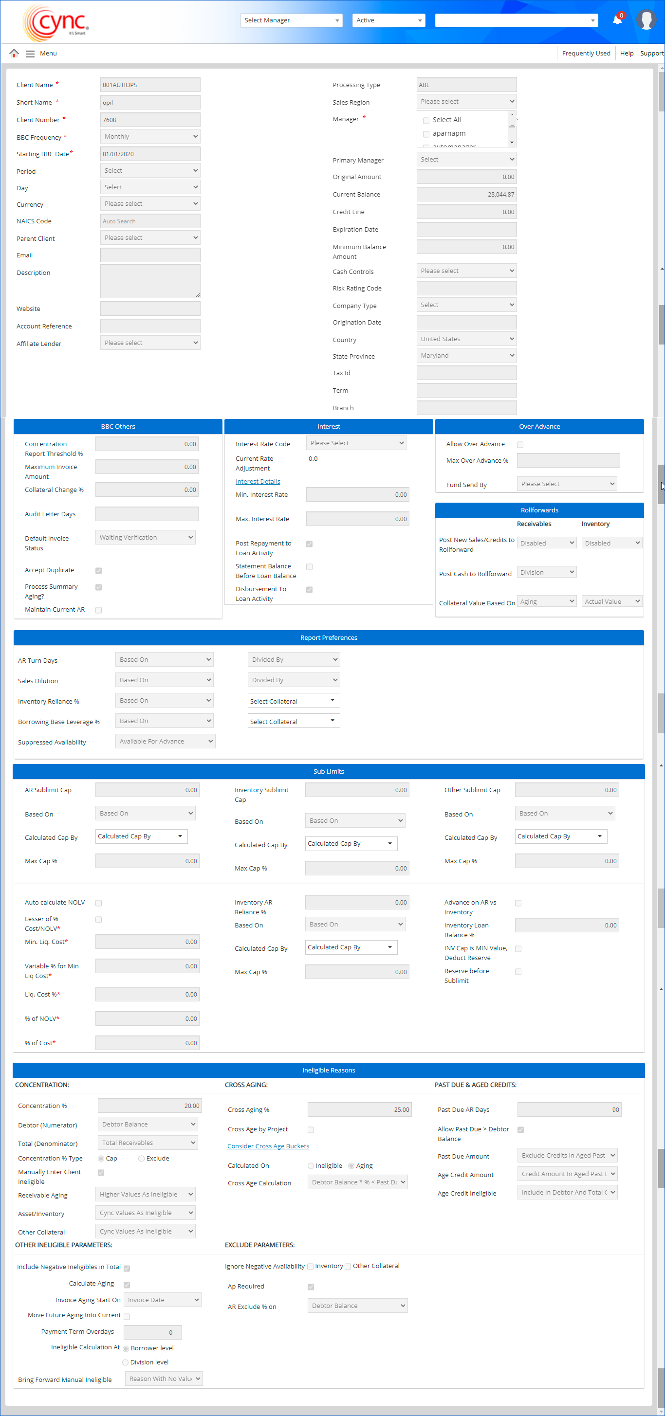 Client Details page