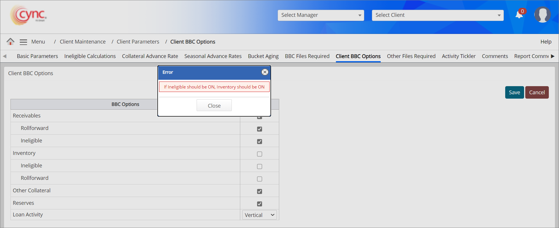 Validation - ineligible and Inventory should be on