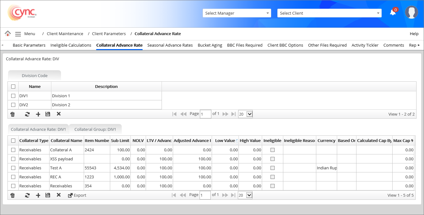 Collateral Advance Rate page