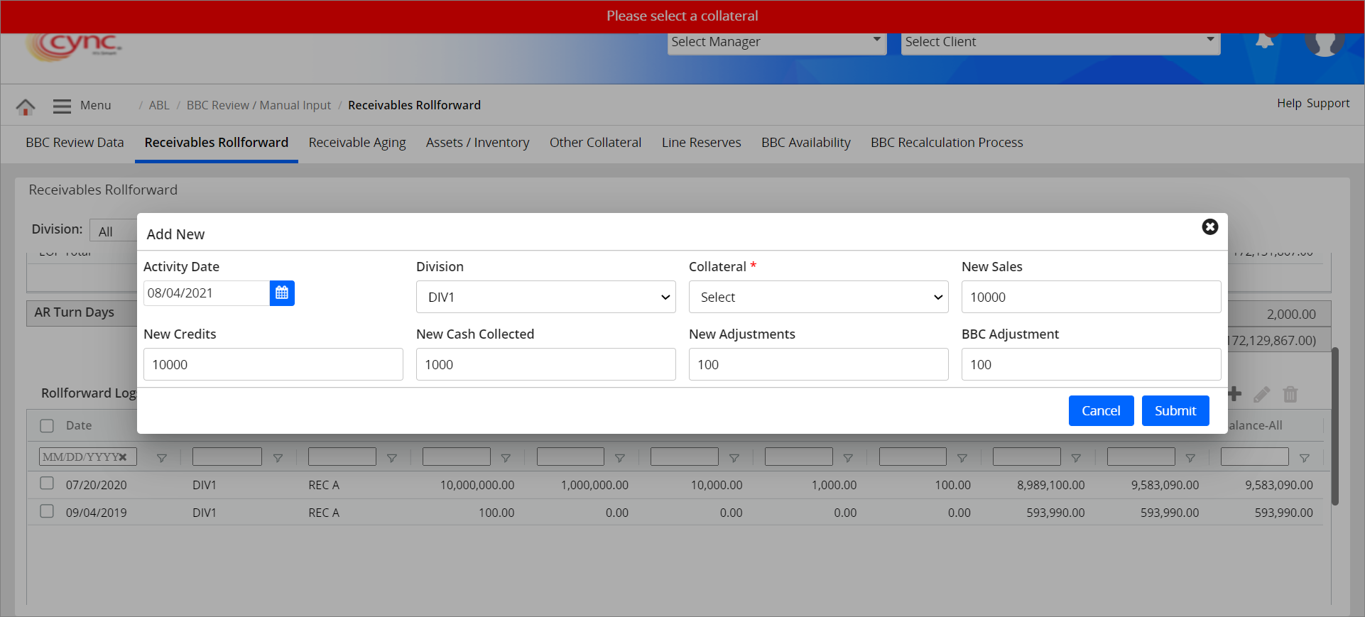 Validation - Select a Collateral 