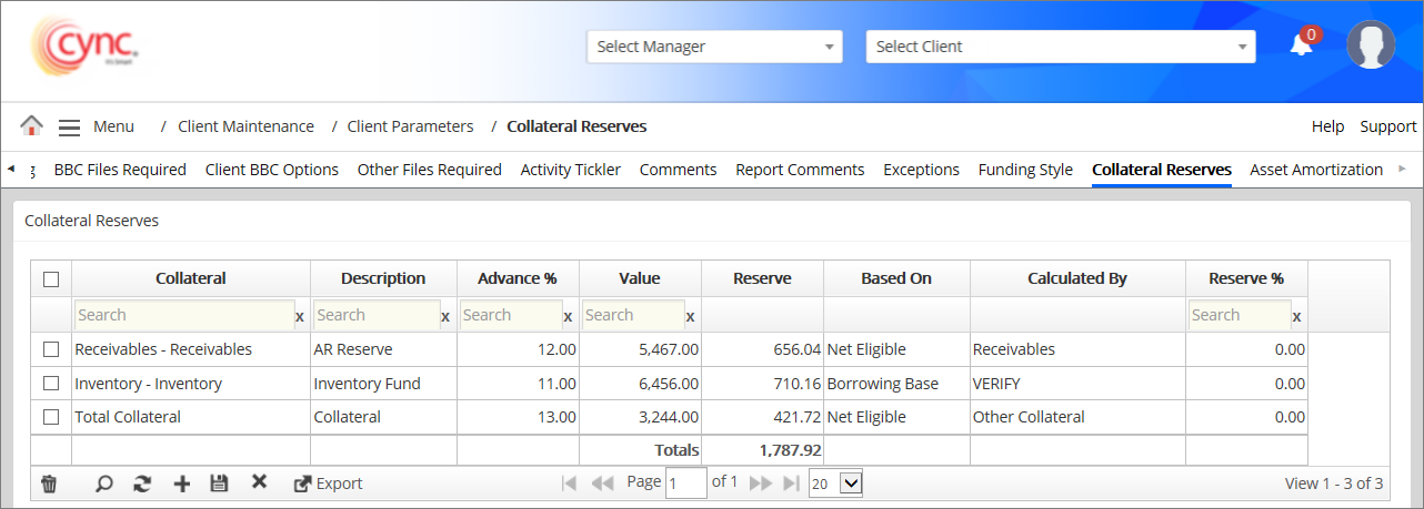 Collateral Reserves page