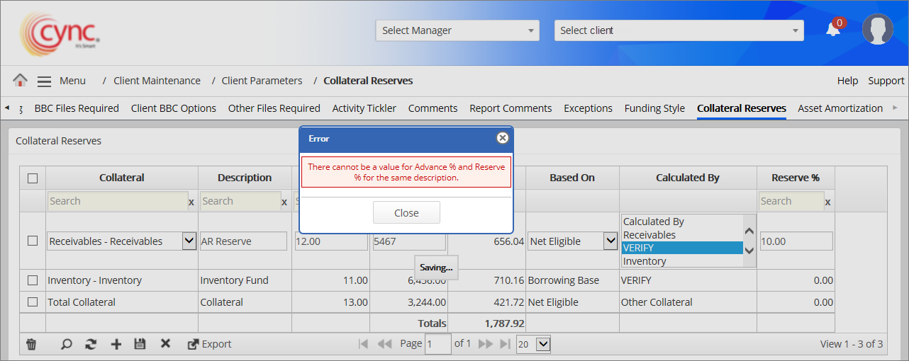 Validation - Can't have a value for both Advance and Reserve percentage for the same description