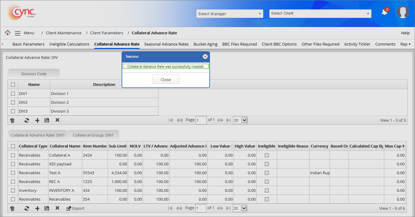 Success - Collateral advance rate 