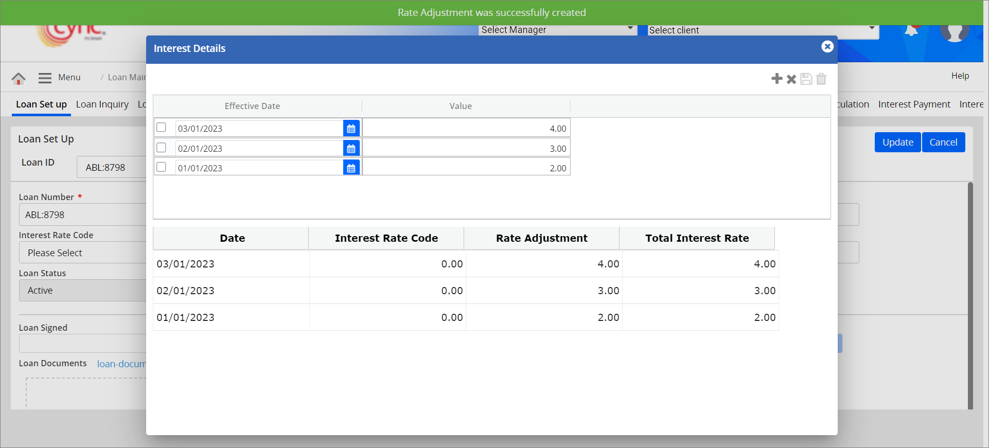 Success - Rate adjustment created 