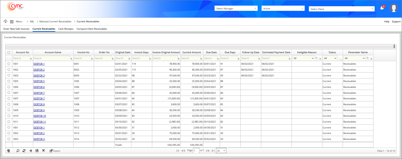 Current Receivables Page