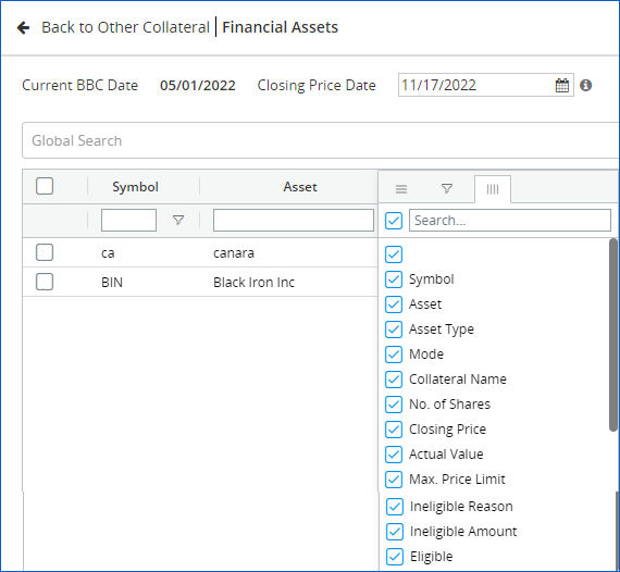 Filter selection 
