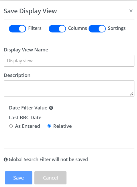 Save display view