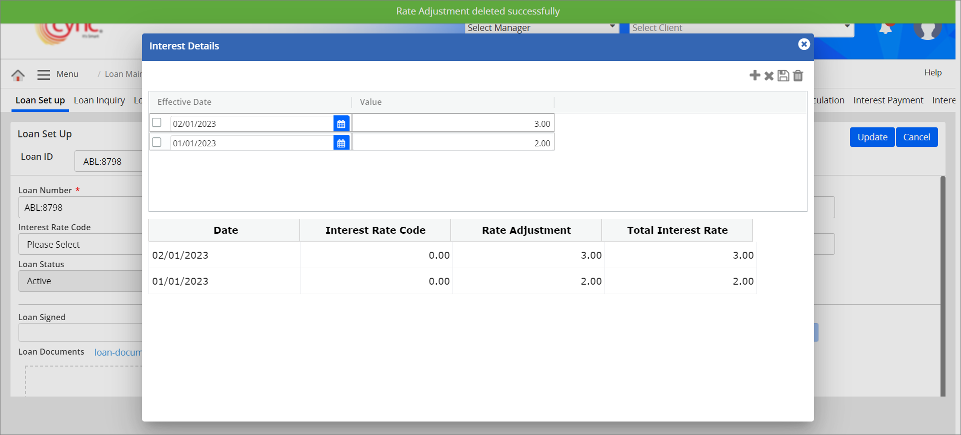 Success - Rate adjustment deleted
