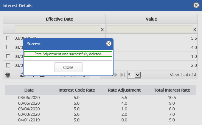 Success - Rate adjustment deleted