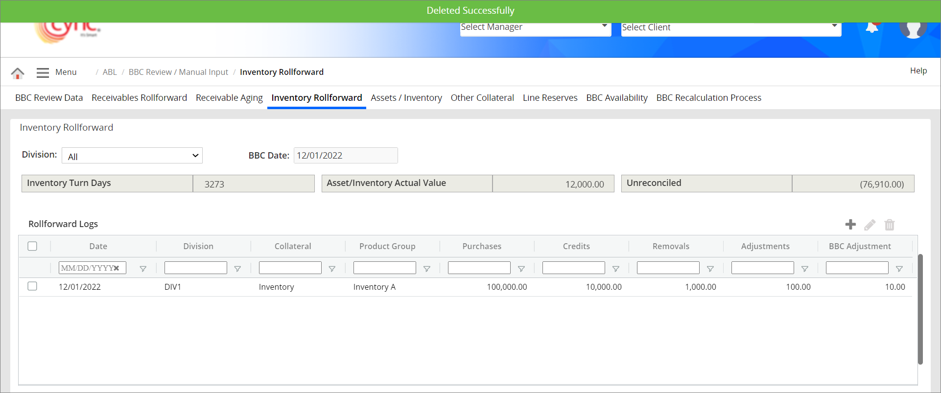 Success -Rollforward log data Deleted