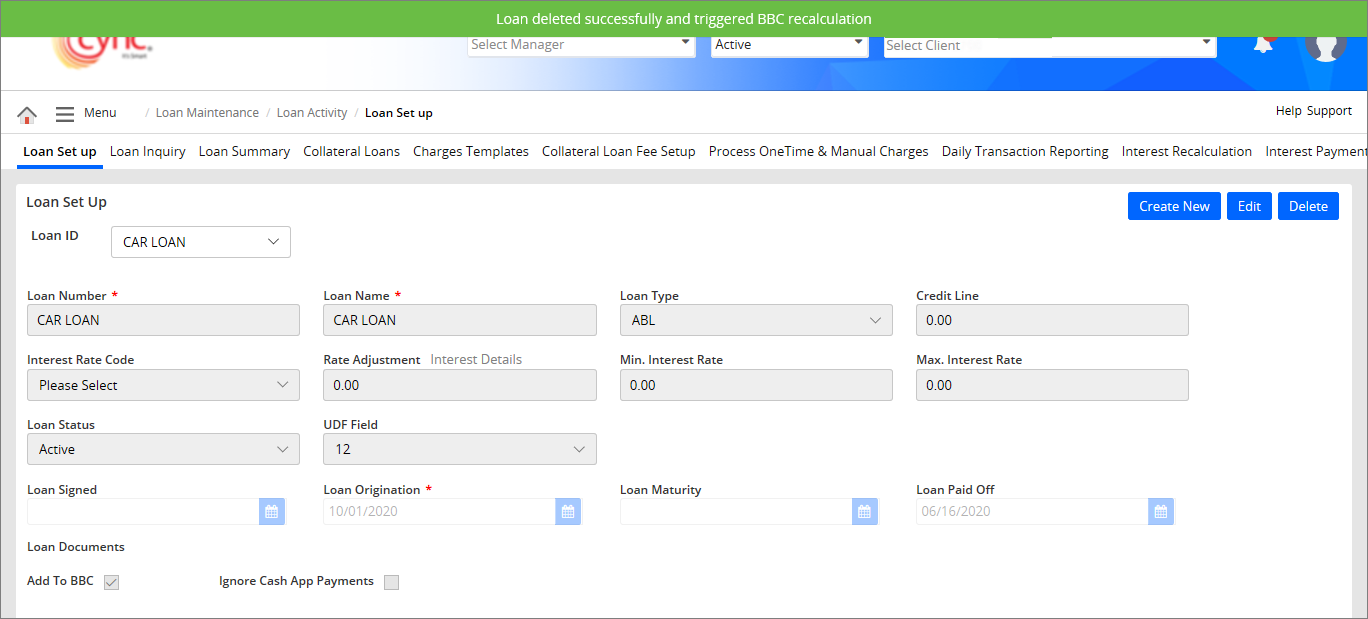 Success - Loan deleted