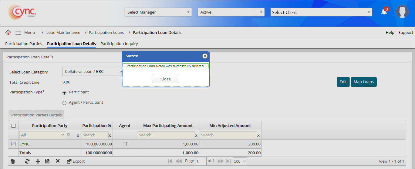 Success - Participation type details Deleted.