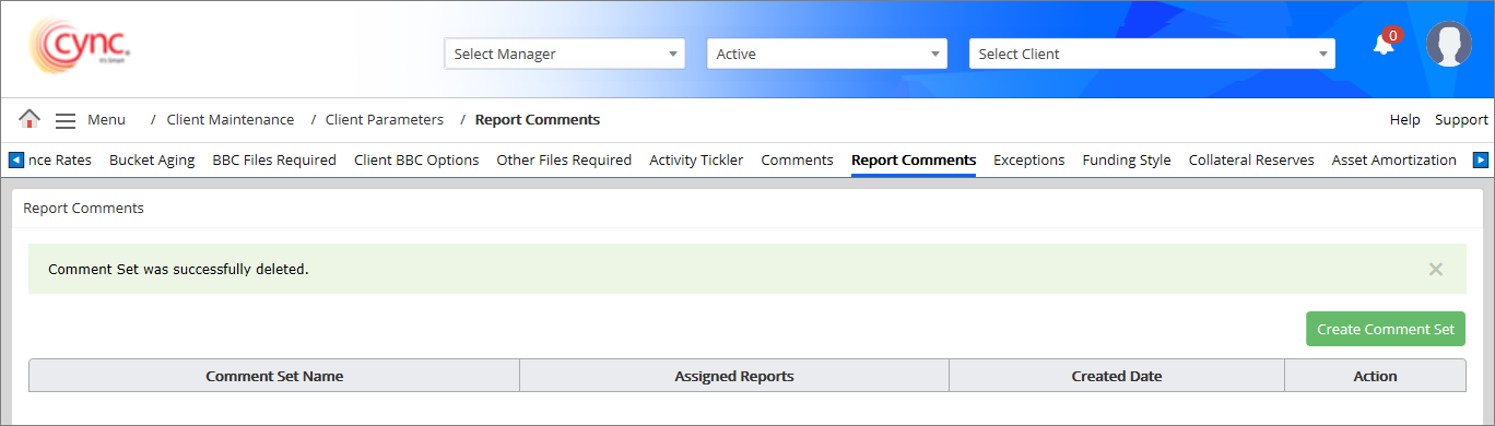 Success - Comment set deleted