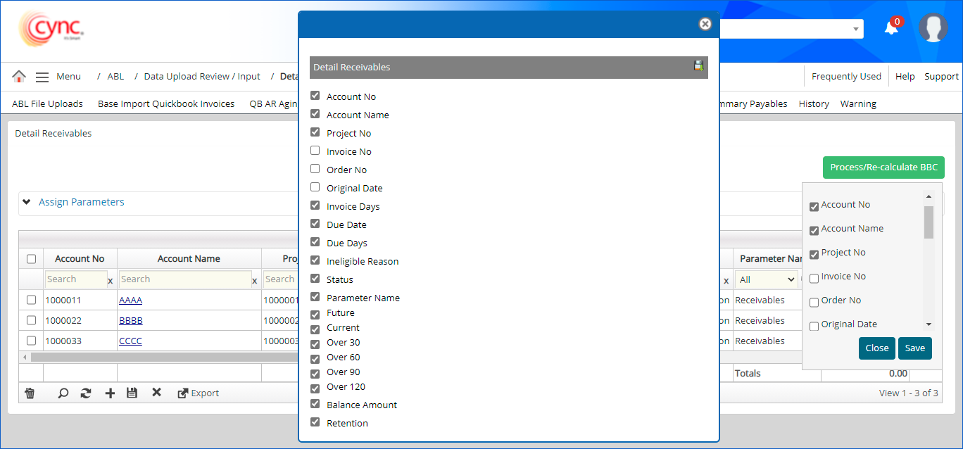 Export Detail Receivables