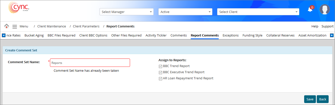 Create comment set section