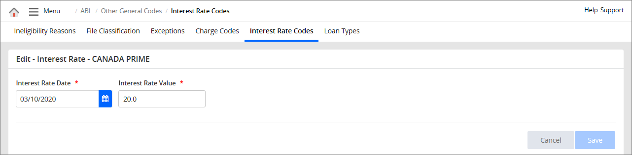 Interest Rate codes page