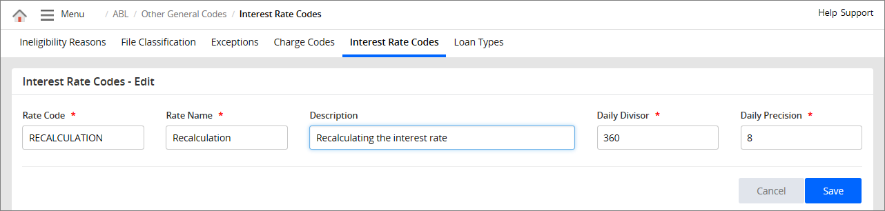 Interest Rate codes
