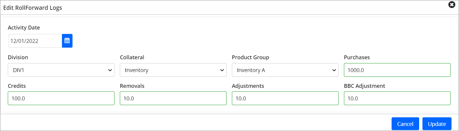 Edit Rollforward logs