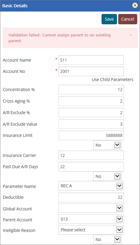 Validation - Cant assign a parent to a parent (Basic Detail)