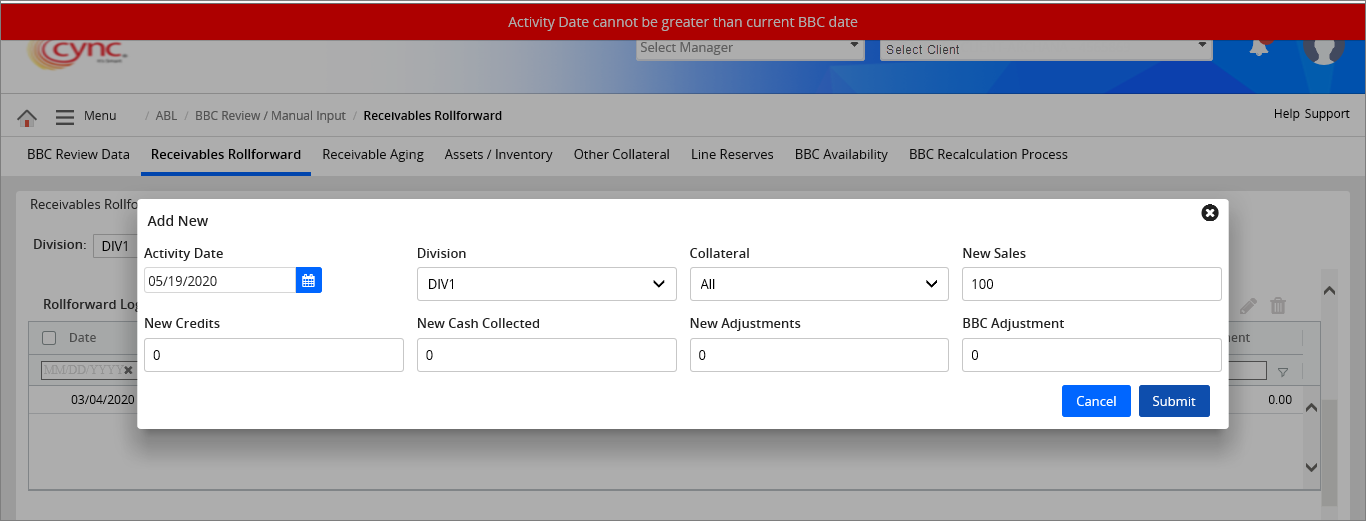 Validation - Activity date cant be greater than current BBC date