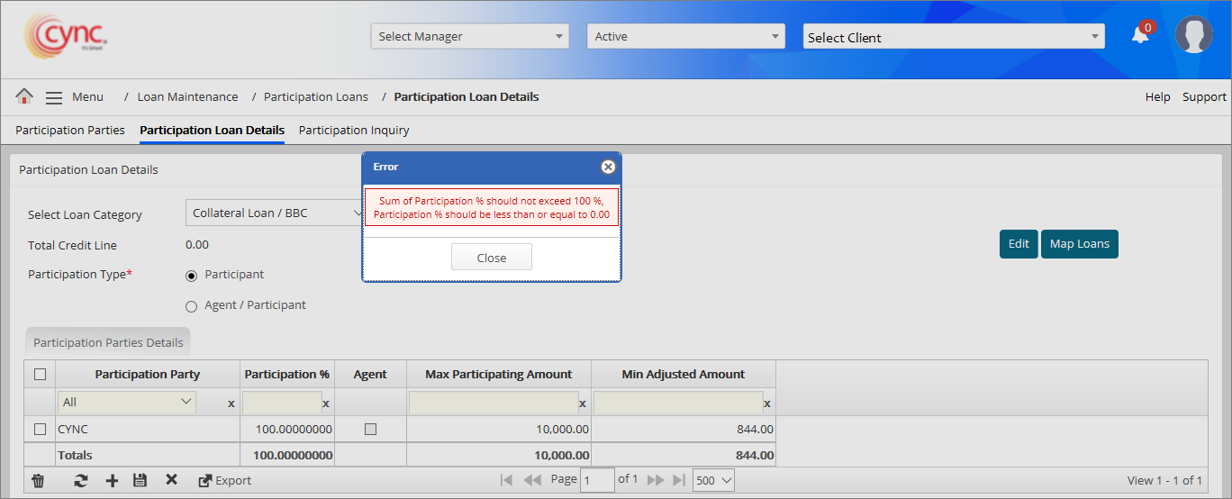 Error prompt - Sum of participation % shouldn't exceed 100%