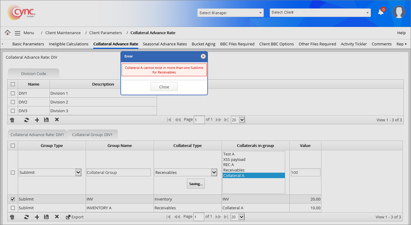 Validation - Collateral A can't exist in more than one sublimit