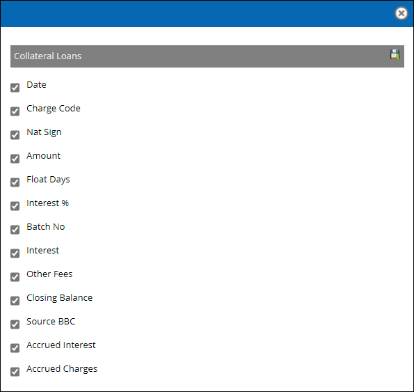 Collateral loans list - Popup
