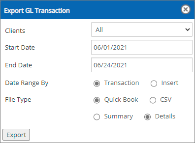 Export popup
