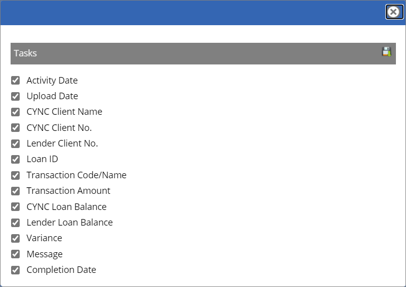 Tasks list pop up