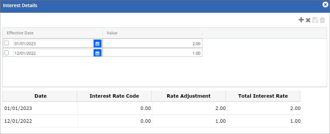Interest details section