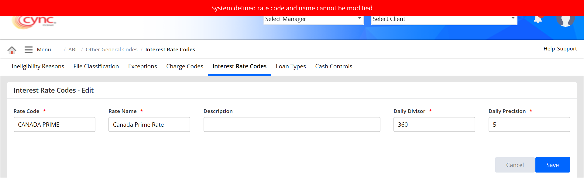 Validation - System defined rate codes can't be modified