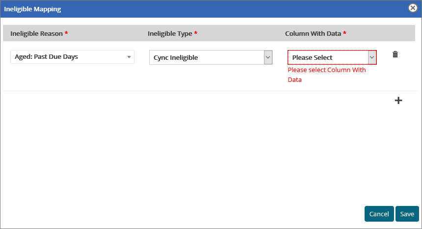 Ineligible Mapping select column with data field